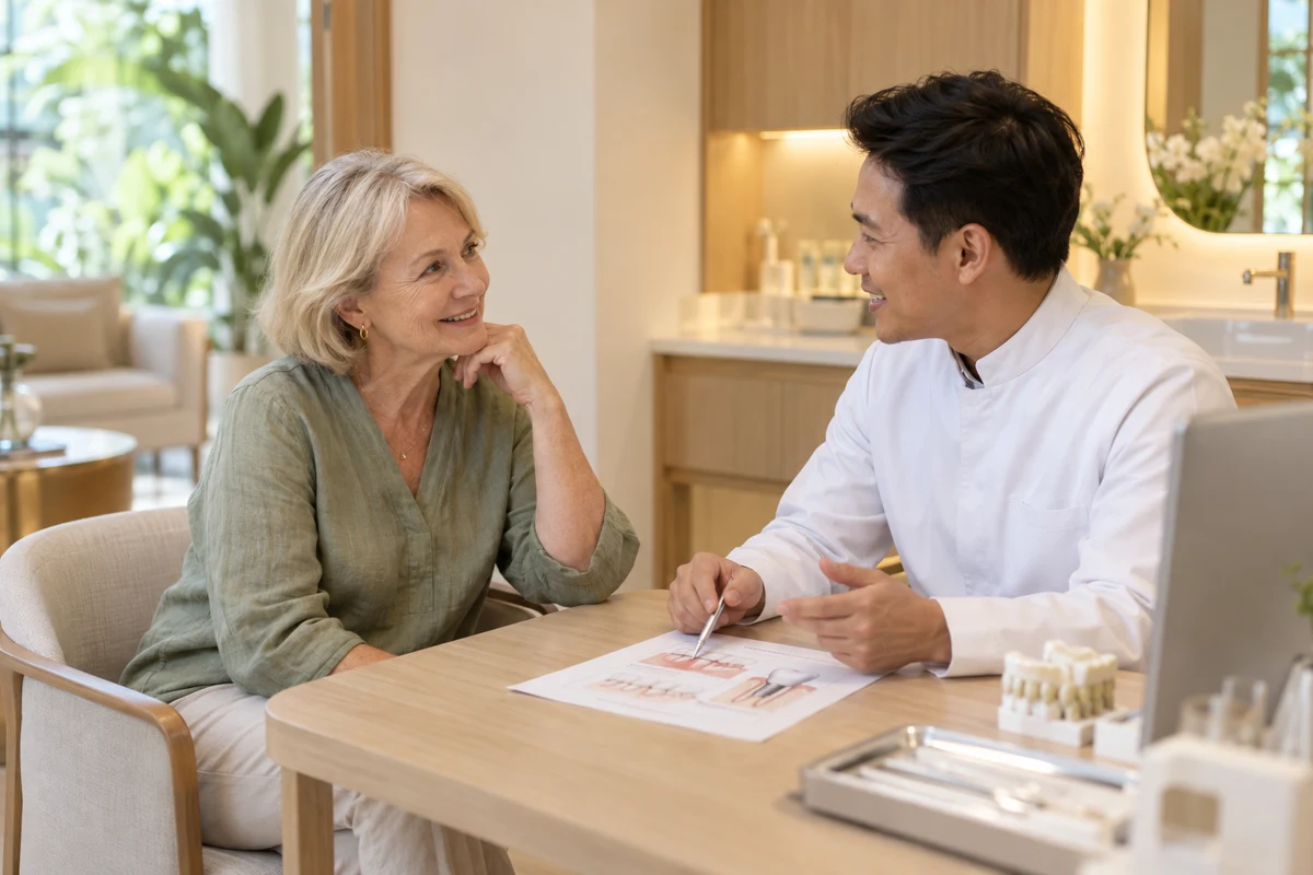 A patient discussing dental care options in a general consultation